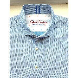 Robert Graham Blue White Cotton Long Sleeve Button-Up Shirt L EUC Classic Preppy